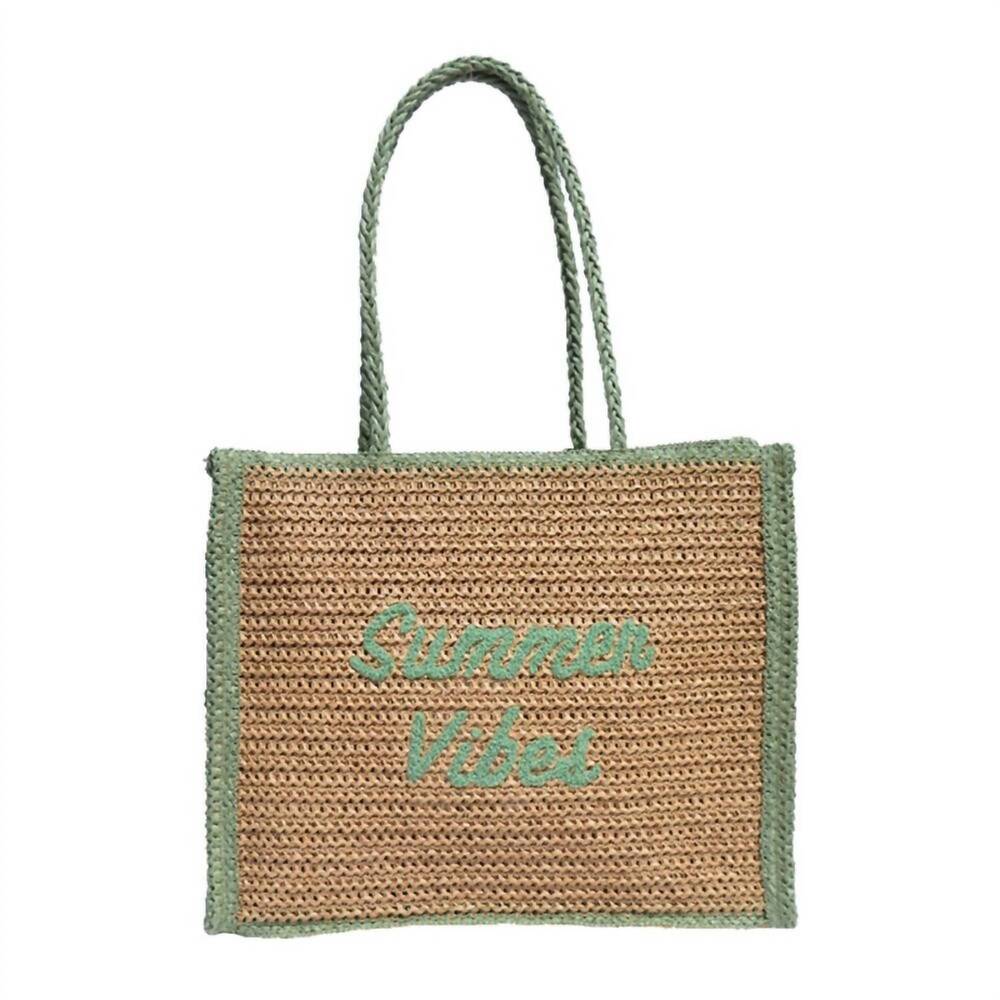 NEW JUDSON & CO. women's two tone straw summer vibes tote bag in khaki and green